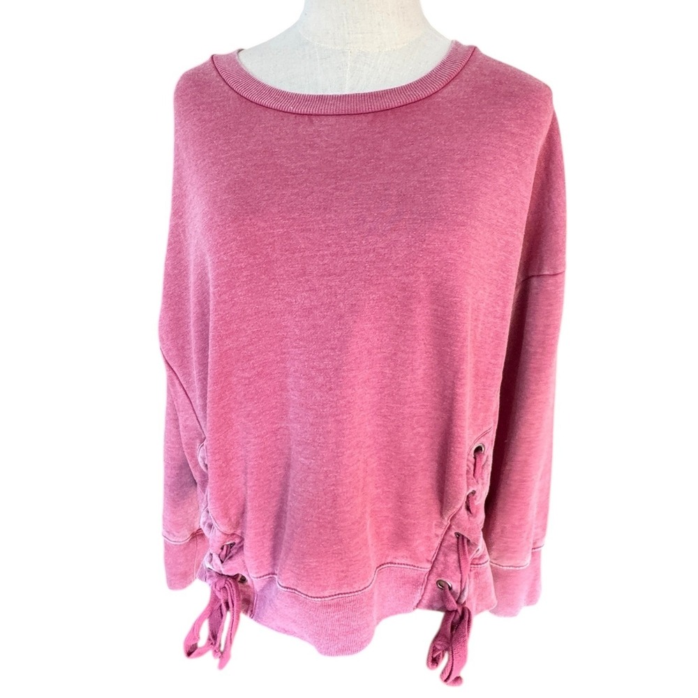 Pink Republic Pink Acid Wash‎ Lace Up Side Sweatshirt XL Wine Dust